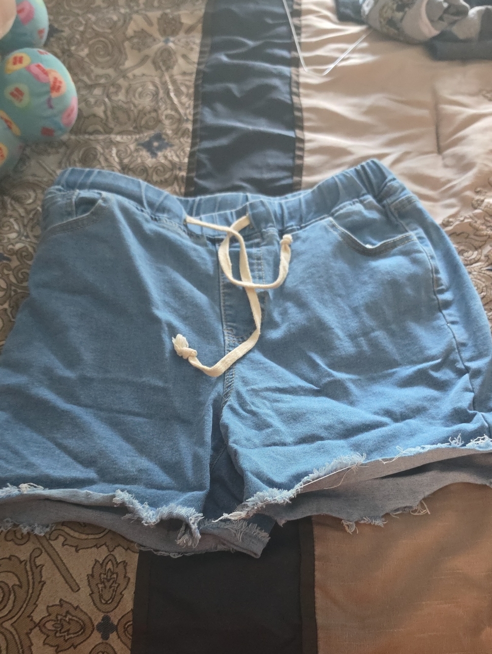 Casual Light Blue Denim Drawstring Shorts